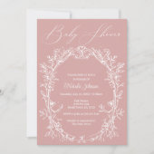 ヴィンテージタイムレスフローラフレーム赤ちゃんシャワー 招待状 (正面)