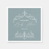 ヴィンテージタイムレスフローラブルーベビーシャワーナプキン スタンダードカクテルナプキン (正面)