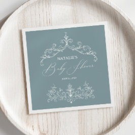 ヴィンテージタイムレスフローラブルーベビーシャワーナプキン スタンダードカクテルナプキン