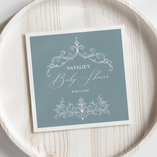 ヴィンテージタイムレスフローラブルーベビーシャワーナプキン スタンダードカクテルナプキン