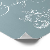 ヴィンテージタイムレスフローラブルーベビーシャワー記号 ポスター (角)