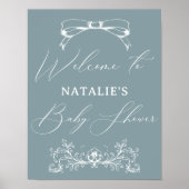 ヴィンテージタイムレスフローラブルーベビーシャワー記号 ポスター (正面)