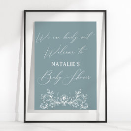 ヴィンテージタイムレスフローラブルーベビーシャワー ポスター