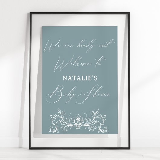 ヴィンテージタイムレスフローラブルーベビーシャワー ポスター