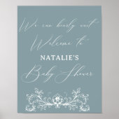 ヴィンテージタイムレスフローラブルーベビーシャワー ポスター (正面)