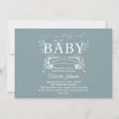 ヴィンテージタイムレスフローラブルーベビーシャワー 招待状 (正面)