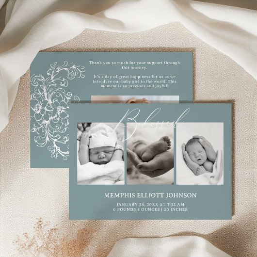 ヴィンテージタイムレスフローラブルーベビー発表 招待状