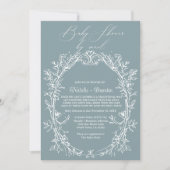 ヴィンテージタイムレスフローラブルーbyメール赤ちゃんシャワー 招待状 (正面)