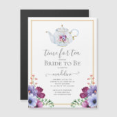 ヴィンテージタイム茶フローラブライダルシャワー マグネット招待状 (正面/裏面)