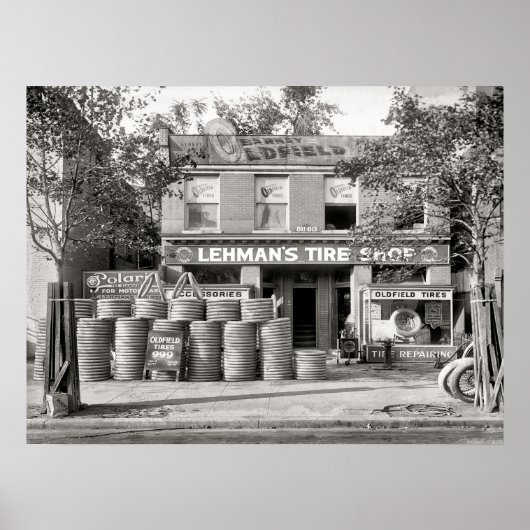 ヴィンテージタイヤショップフォト、整備士、カスタム ポスター (正面)