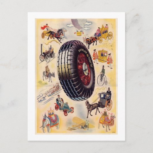 ヴィンテージタイヤ広告 – Dunlpタイヤ ポストカード (正面)