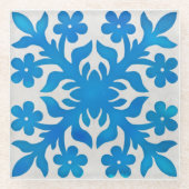 ヴィンテージタイルのハワイのキルトパターン ガラスコースター (正面)