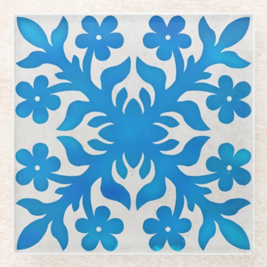 ヴィンテージタイルのハワイのキルトパターン ガラスコースター (正面)