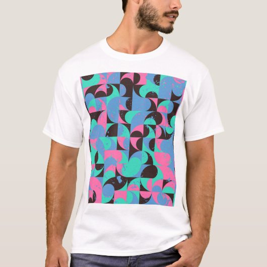 ヴィンテージタイルネオンピンクグリーン Tシャツ (正面)