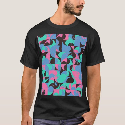 ヴィンテージタイルネオンピンクグリーン Tシャツ (正面)