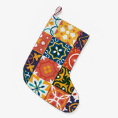 ヴィンテージタイルヴィンテージの背景伝統的地形 スモールクリスマスストッキング (正面 (吊り時))