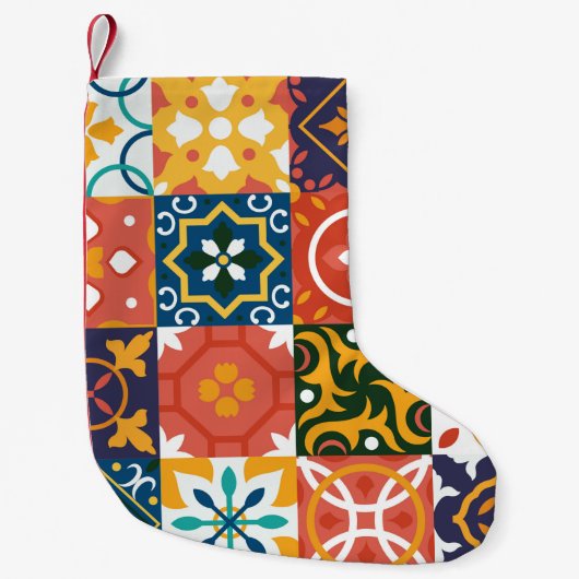 ヴィンテージタイルヴィンテージの背景伝統的地形 スモールクリスマスストッキング (正面)