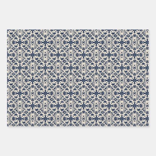 ヴィンテージタイル模様 – ネイビーブルー ラッピングペーパーシート (正面)