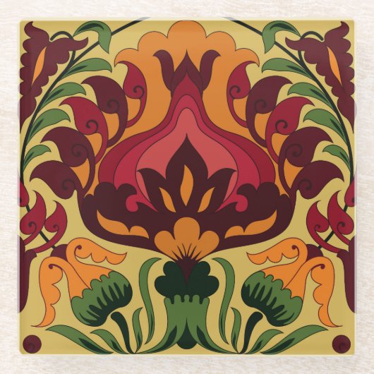 ヴィンテージタイル、アールヌーボー装飾。 ガラスコースター (正面)