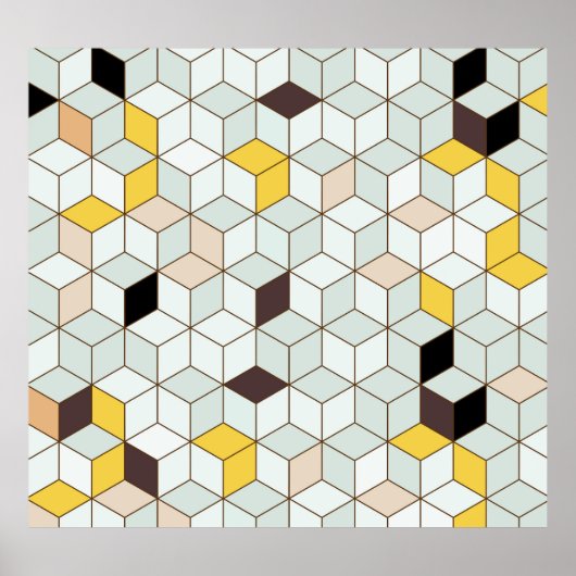 ヴィンテージタイル、幾何学的白黒パターン。 ポスター (正面)