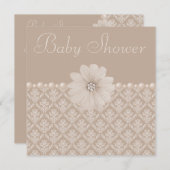 ヴィンテージタウペダマスク、花、真珠のベビーシャワー 招待状 (正面/裏面)