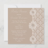 ヴィンテージタウペダマスク、花、真珠のベビーシャワー 招待状 (裏面)