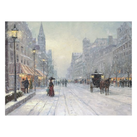 ヴィンテージタウンウィンタークリスマスプロムナードの風景 テーブルクロス (正面(横))