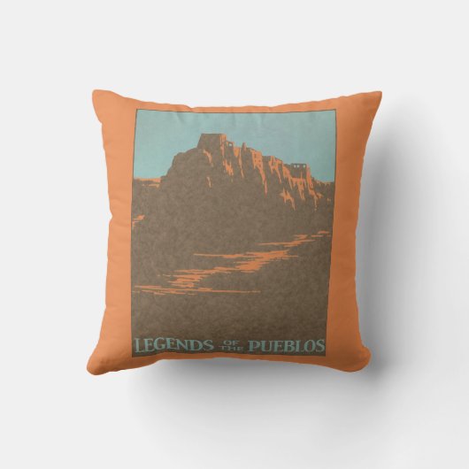 ヴィンテージタオス・プエブロス・ニューメキシコ、旅行ポスターアート クッション (裏面)