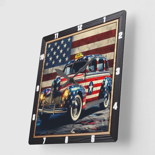 ヴィンテージタクシアメリカ国旗 スクエア壁時計 (傾斜)