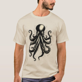 ヴィンテージタコの好奇心旺盛な触角 インクイラスト Tシャツ