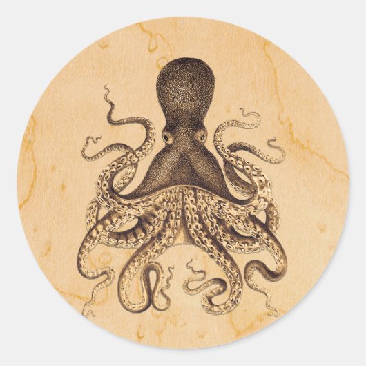 ヴィンテージタコイラストレーションインブラウンズ ラウンドシール (正面)