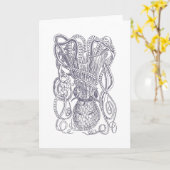 ヴィンテージタコクラーケンイラストレーションミニマリスト カード (黄色い花)