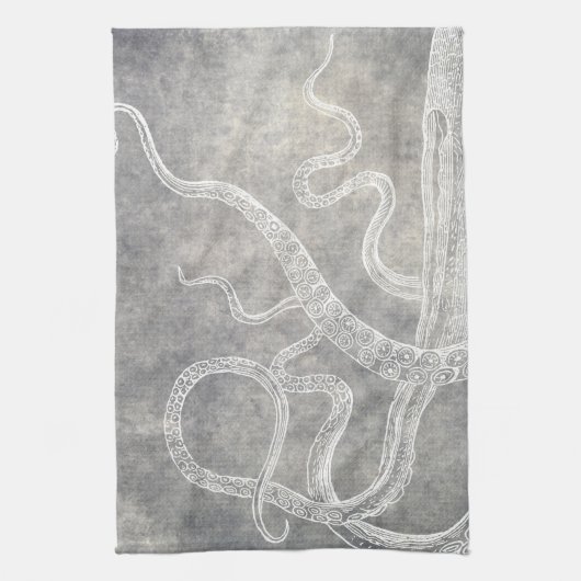 ヴィンテージタコシルバーピューターグレーの水色 キッチンタオル (縦)