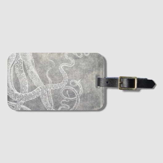 ヴィンテージタコシルバーピューターグレーの水色 ラゲッジタグ (正面横)