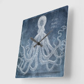 ヴィンテージタコストワイライトブルーウォーターカラー引用文 スクエア壁時計 (傾斜)