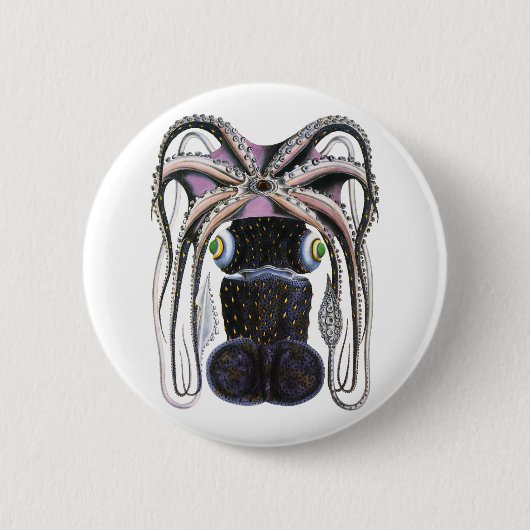 ヴィンテージタコ又はイカ海洋生物動物 缶バッジ (正面)