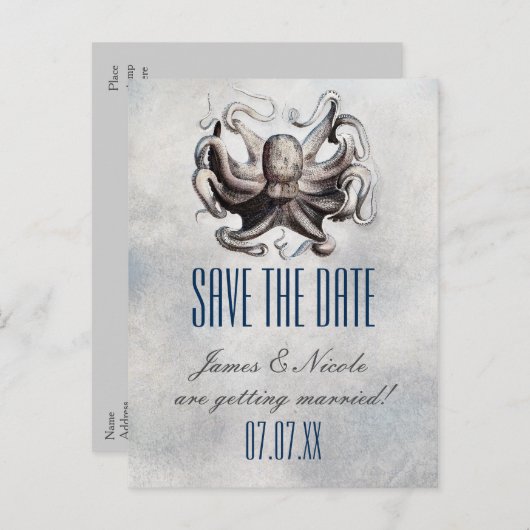 ヴィンテージタコ結婚式の日付はがき保存 案内ポストカード (正面/裏面)