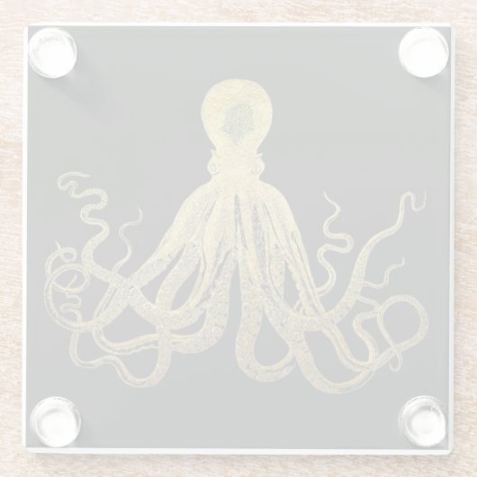 ヴィンテージタコ金ゴールドブラックインク沿岸航海の ガラスコースター (裏面)