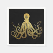 ヴィンテージタコ金ゴールドブラックインク沿岸航海の スタンダードカクテルナプキン (正面)