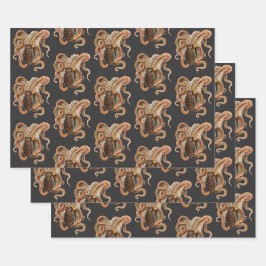 ヴィンテージタコ・バルガリス、海洋生物 ラッピングペーパーシート (セット)