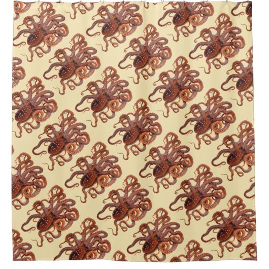 ヴィンテージタコ・マクロプス、海洋水中競技動物 シャワーカーテン (正面)