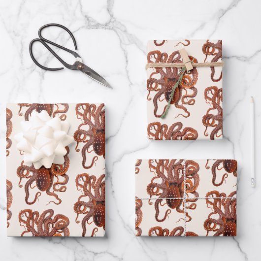 ヴィンテージタコ・マクロプス、海洋水中競技動物 ラッピングペーパーシート (正面)