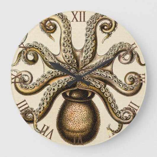 ヴィンテージタコSquid by Ernst Haeckel ラージ壁時計 (正面)