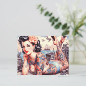 ヴィンテージタトゥオールドスクールガール ポストカード (スタンド正面)