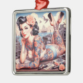 ヴィンテージタトゥオールドスクールガール メタルオーナメント (左)