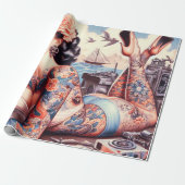 ヴィンテージタトゥオールドスクールガール ラッピングペーパー (アンロールド)