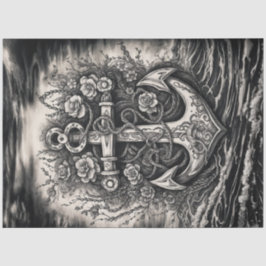 ヴィンテージタトゥーいかり – 白黒の切り離し 薄葉紙