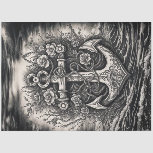 ヴィンテージタトゥーいかり – 白黒の切り離し 薄葉紙 (正面)