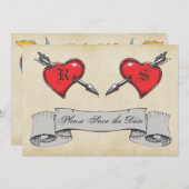 ヴィンテージタトゥーをテーマにした結婚式の日付を保存 セーブザデート (正面/裏面)