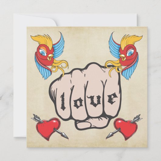 ヴィンテージタトゥーをテーマにした誕生日パーティーの招待状 招待状 (正面)